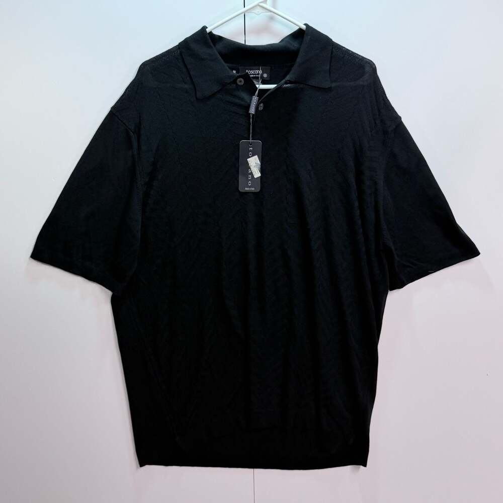 Toscano Men's Black Knit Polo Shirt